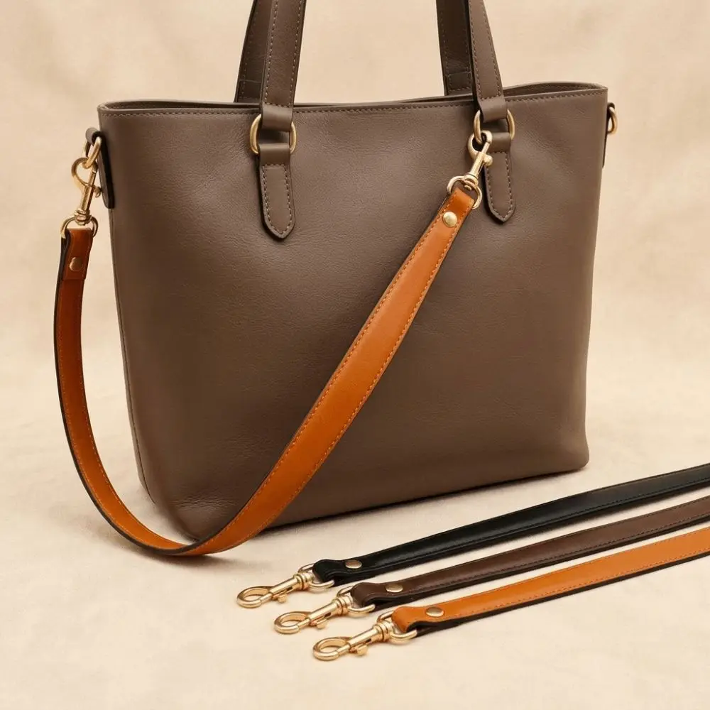Sturdy Strap Short Shoulder Strap PU Leather+metal Metal Hardware Underarm Bag Strap Folded Strap Handbag Transformation Strap