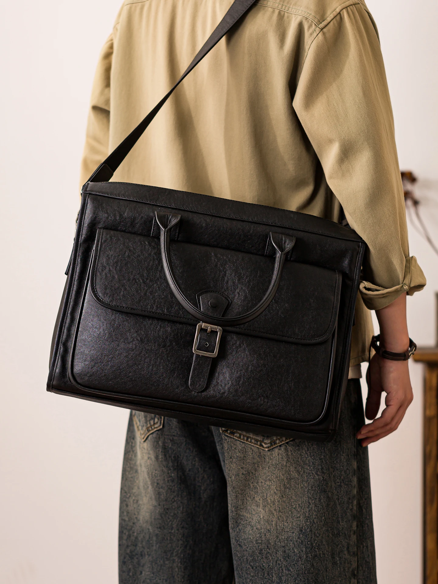 

Simple casual high-quality first layer cowhide men's briefcase luxury business work handmade genuine leather computer handbag