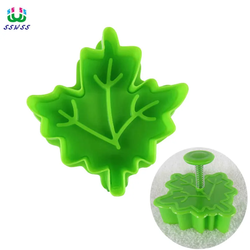 Maple Leaf In Autumn Pattern Cookie Cutters Plastic Pressable Biscuit Molds Cookie Stamp Cake Decorating Pastry Bakeware Tools