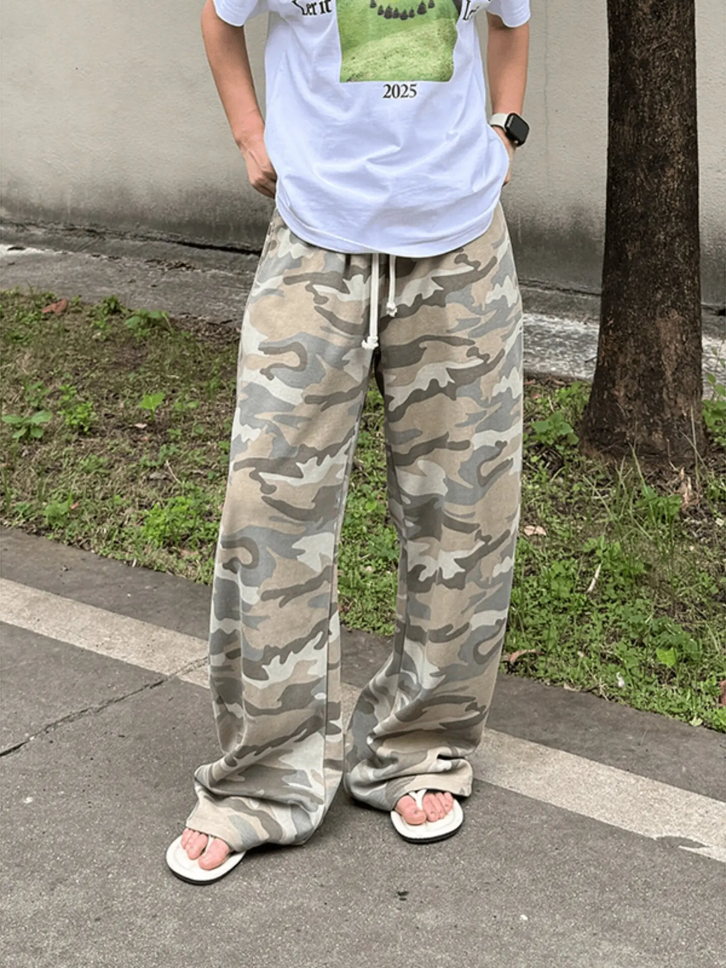 American Retro Camouflage Wide Leg Pants Men's Summer Thin Hiphop Floor-Length Casual Sports Pants Knife  Design