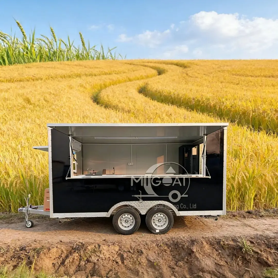 Stainless Steel Mobile Food Truck Commercial Kitchen Trailer Catering Vehicle with Refrigerator And Air Conditioner