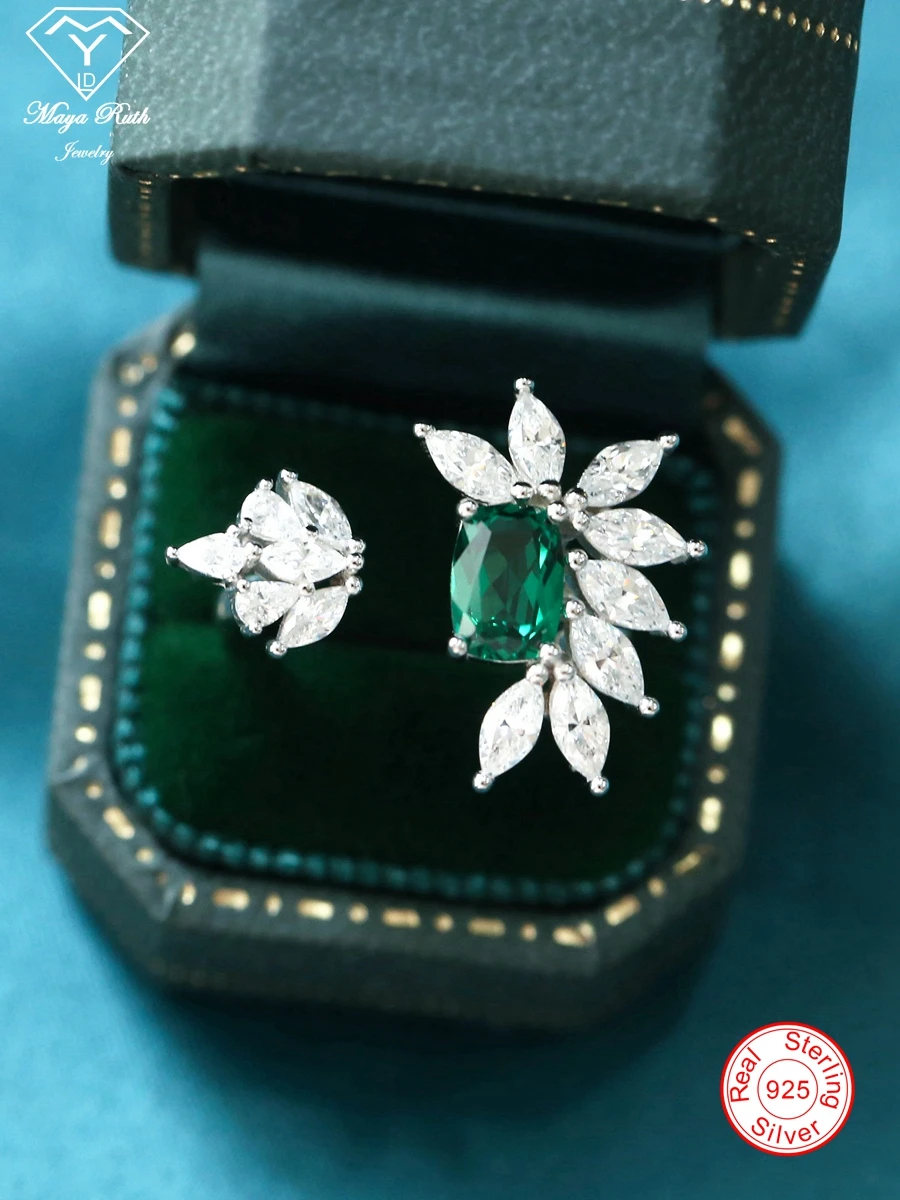 

Created Emerald Gemstone Cocktail Ring for Women Green Real 925 Sterling Silver Party Anniversary Gift Female Flower Shape 2025
