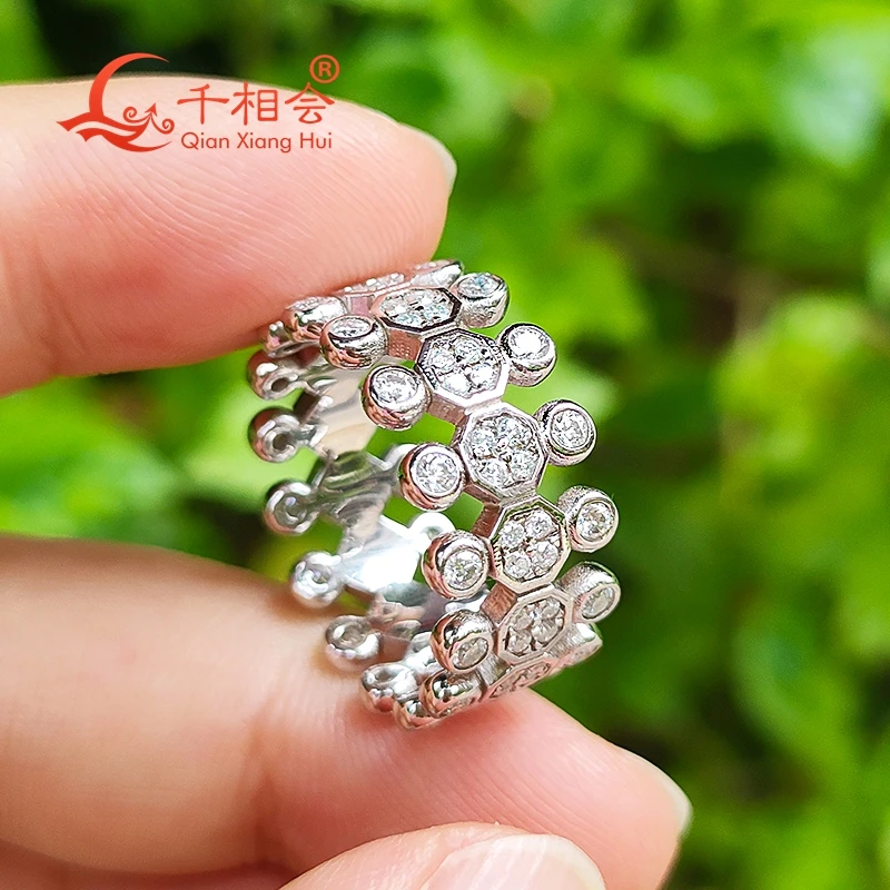 9.5mm 925 silver melee Round hollow ring   D VVS moissanite Ring  Wedding Engagement Ring Ladies men