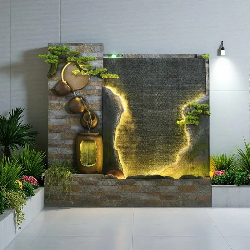 

【From China】Large Size Artificial Resin Waterfall Fountain with LED Pump for Indoor Outdoor Home Decor