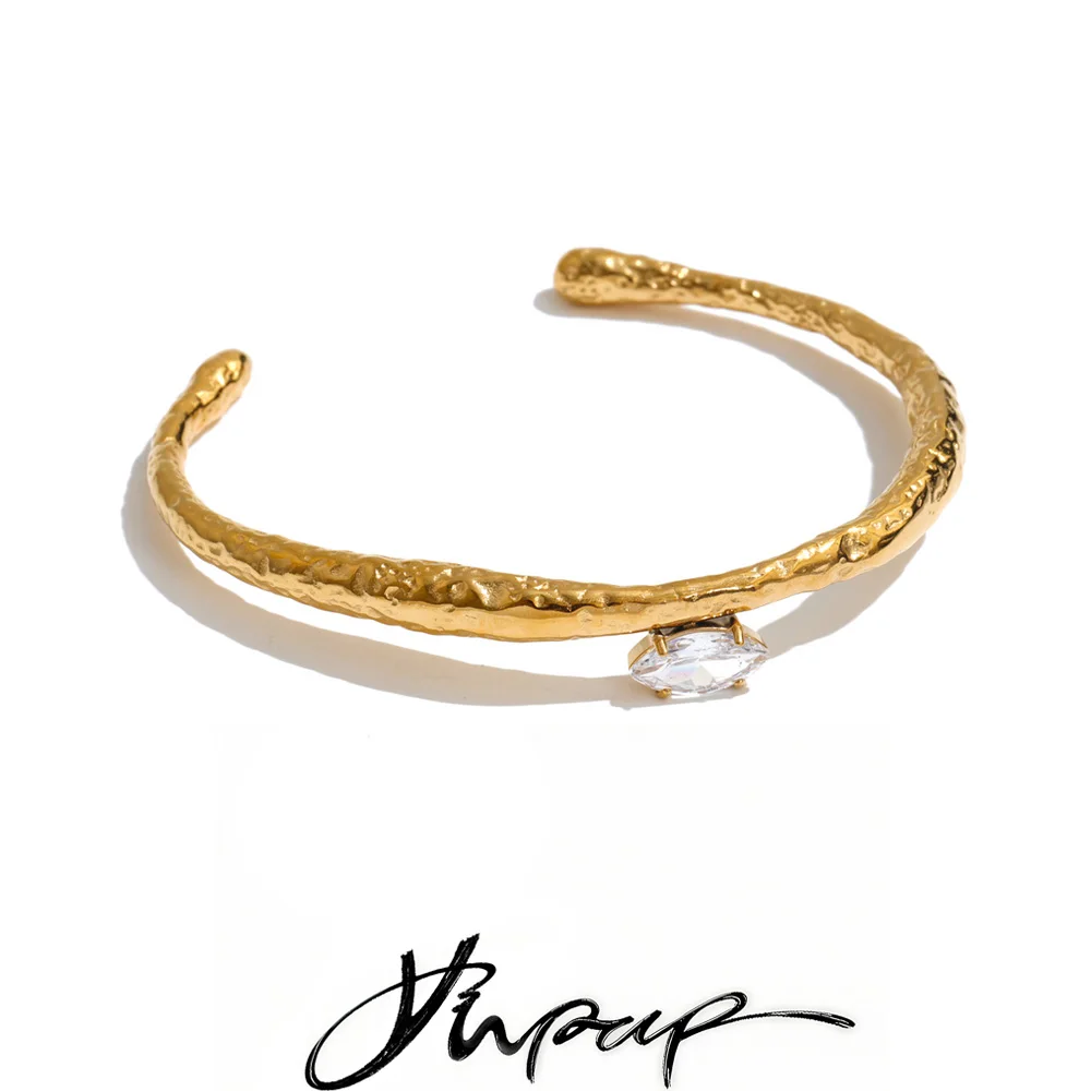 Yhpup 64mm Stainless Steel Zirconia Casting Bracelet Bangle High Quality Waterproof Popular Wrist Daily Jewelry