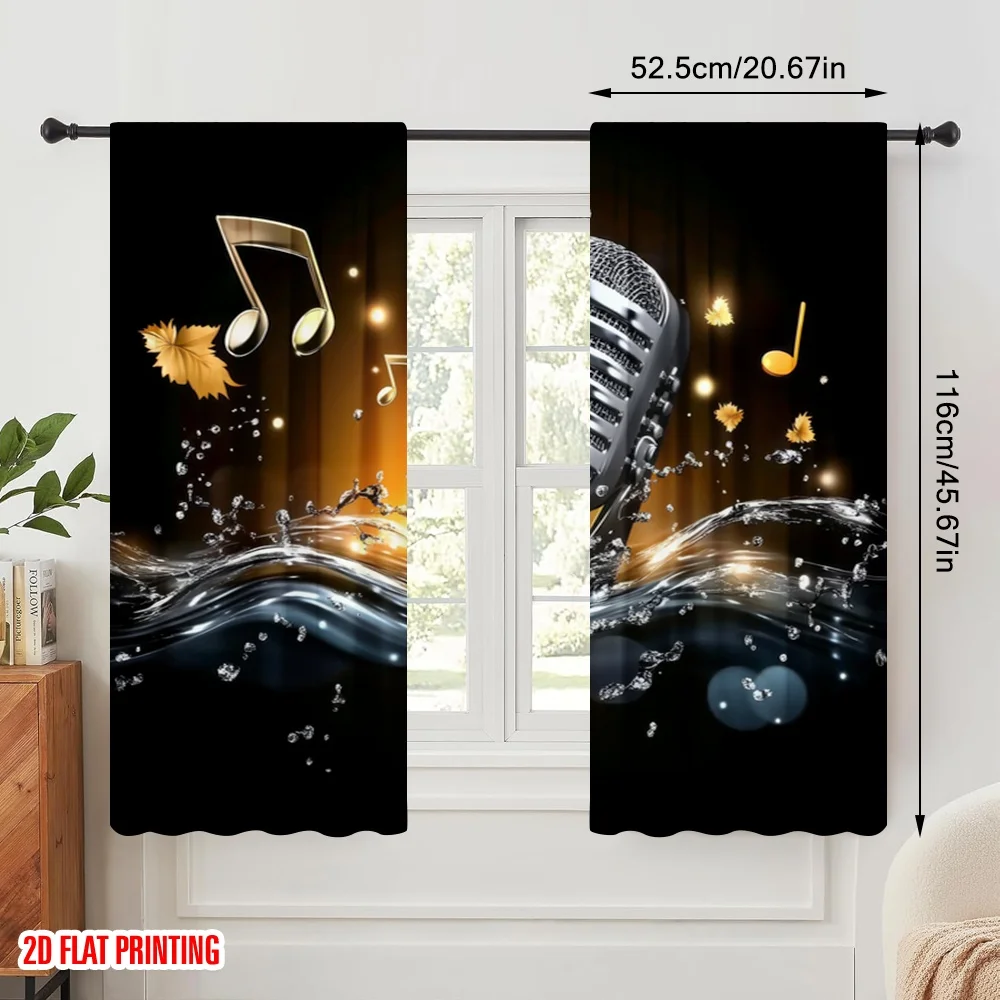2pcs,2D plane printing Light Filtering Curtains Musical Waves Versatile 100% Polyester (without rod) Home Decor for Bedroom &