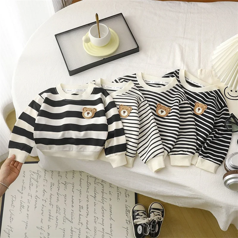 Kids Striped Sweatshirt Boys Girls Spring Autum Pullover Children Casual Long-Sleeve Tracksuit  Teenager Round-Neck Clothing