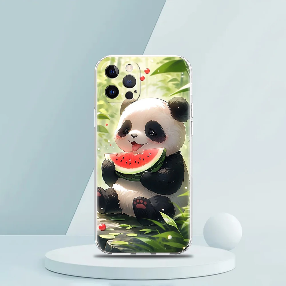 Etui na telefon Cartoon Lovely Panda do iPhone 16 15 14 13 12 Pro Max Przezroczyste, miękkie etui do iPhone 11 Pro Max 7 8 Plus XS XR Shell