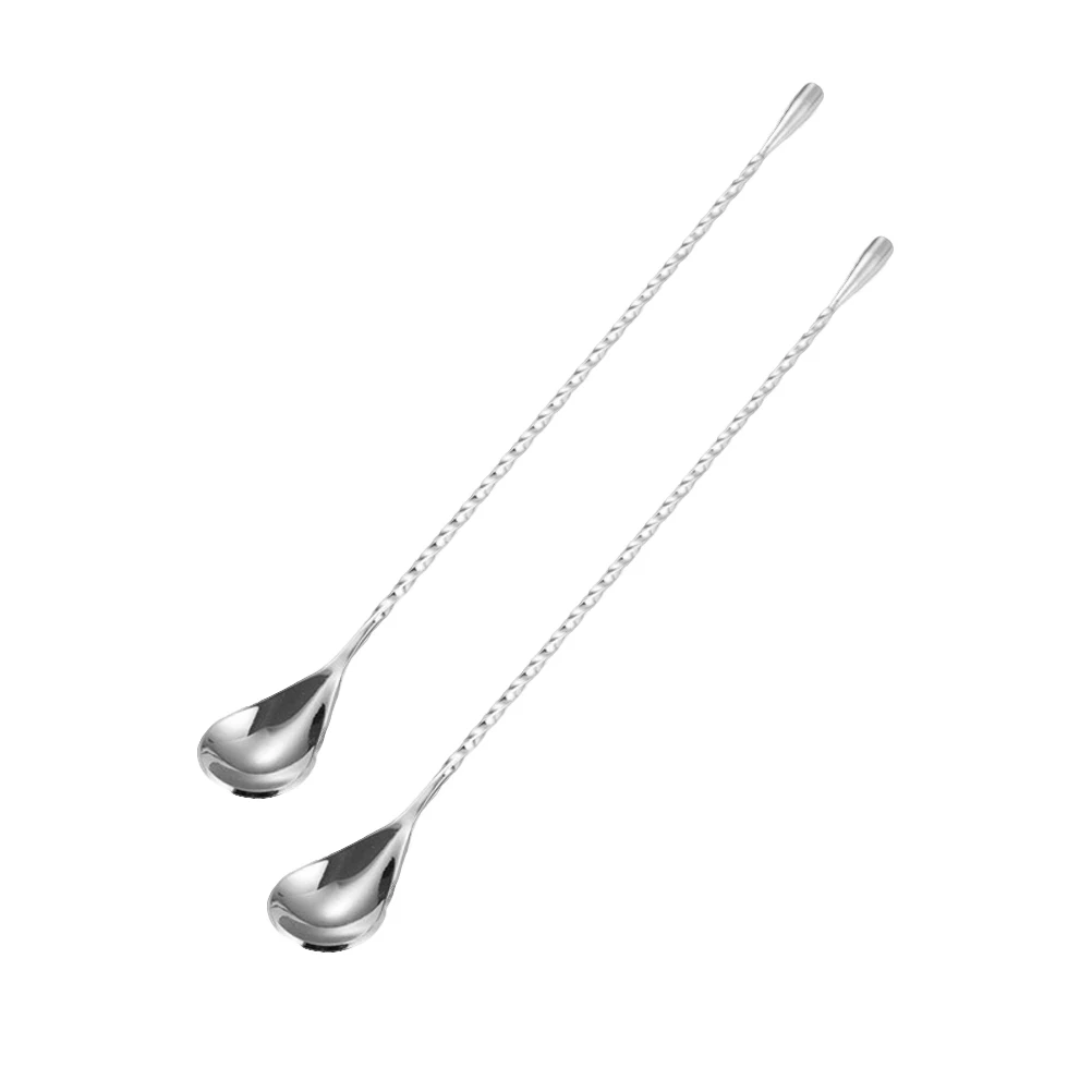 

2PCS Stainless Steel Cocktail Spoons Long Handle Mixing Stirring Reusable Bartending Tools Fits Any Cup