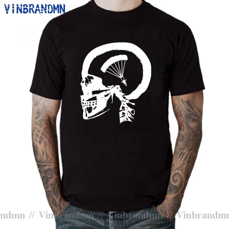 Unique Skull Design Skydiving In My Brain T-shirt Short Sleeved Cotton T Shirt Tops Tees O Neck Crazy Big Tall Plus Size 5XL 6XL