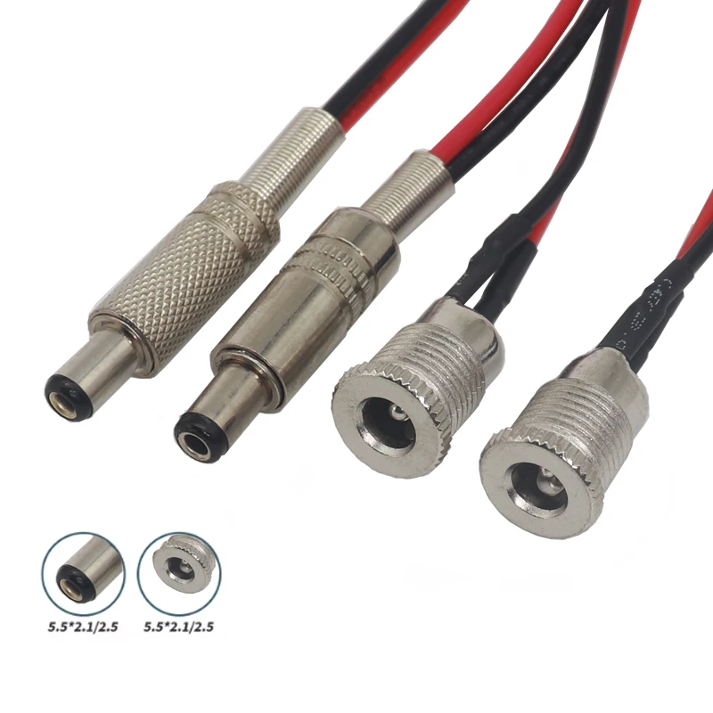 【5-2PCS】DC099 5.5x2.1/2.5mm DC Power Socket Threaded Female Connector Adapter With 20AWG Cable Wires DC-099 10CM 15CM 20CM