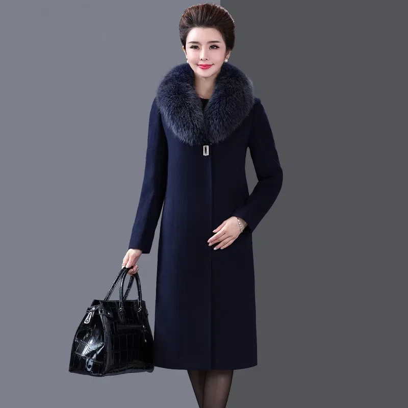 Winter Jacket Women Woolen Coat 2022 New Middle-Aged Women Mother Wear Woolen Long Coat Female Mid-Length Windbreaker