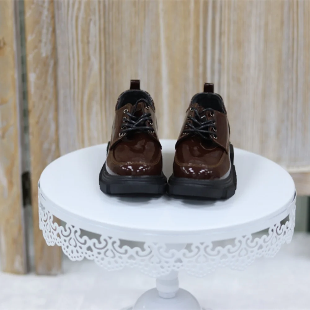 

BJD Doll Shoes Girls Elegant Lacing Meeting Party Kids Daily Thick-soled Glossy Black Brown Leather Shoes Gifts Doll Accessories