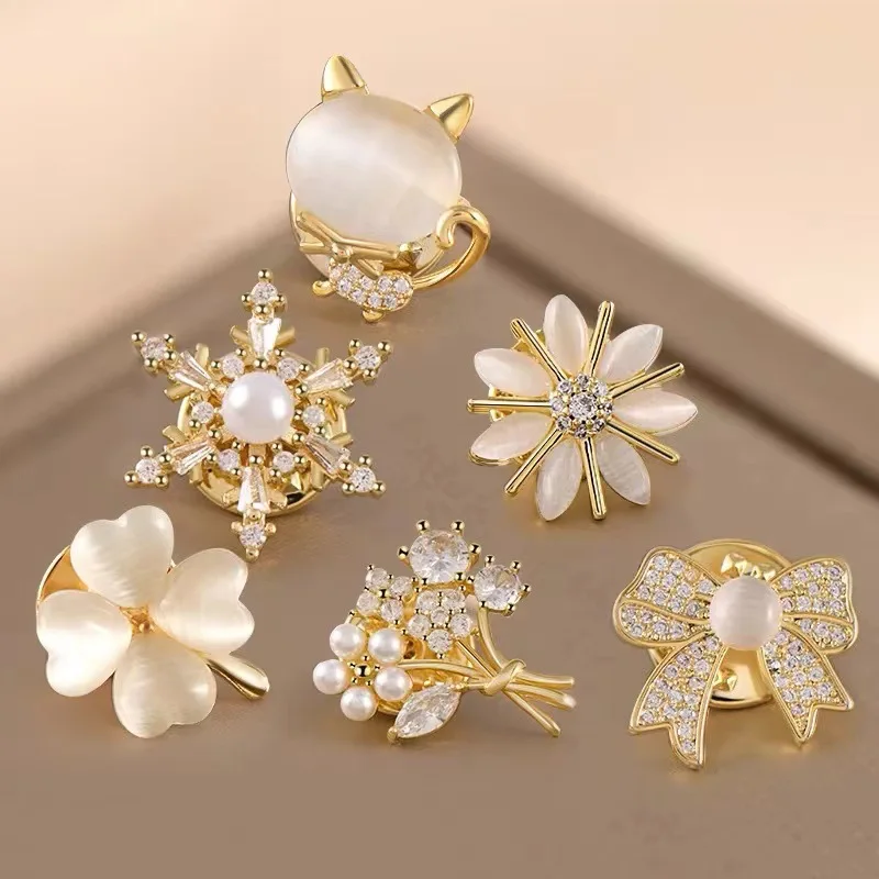 Fashion Brooch Set Flower Bow Brooches for Women Metal Anti-glare Lapel Pin Fixed Clothes Pins Sweater Coat Clothing Accessories