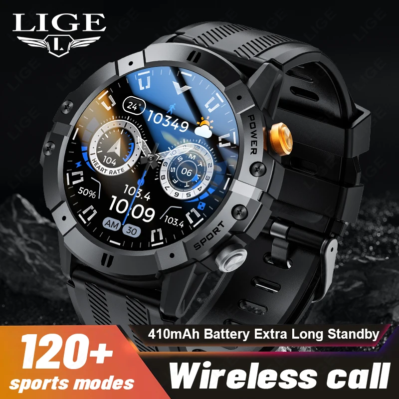 Original LIGE Smart Watch HD Large Screen 120+ Sports Modes Waterproof Music Control smartwatches for men high-end Android IOS