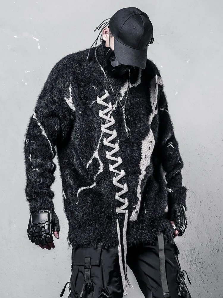 

Avant-Garde Dark Contrast Color Design Sweater Autumn and Winter Men's Fried Street Loose Turtleneck