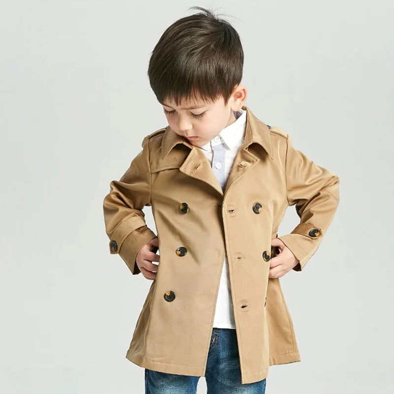 

Spring and Autumn Boys and Girls Long Windbreaker Children's Cotton Double breasted Coat 2-12Y