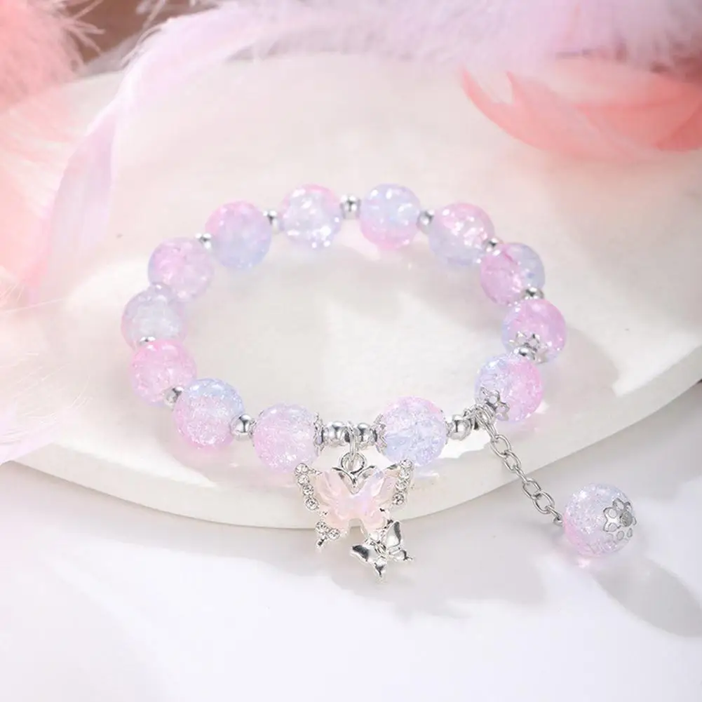 Star River Dangling Butterfly Crushed Beads Tassel Bracelet For Women Fantasy Blue Crystal Beads Elastic Rope Bracelet Jewelry