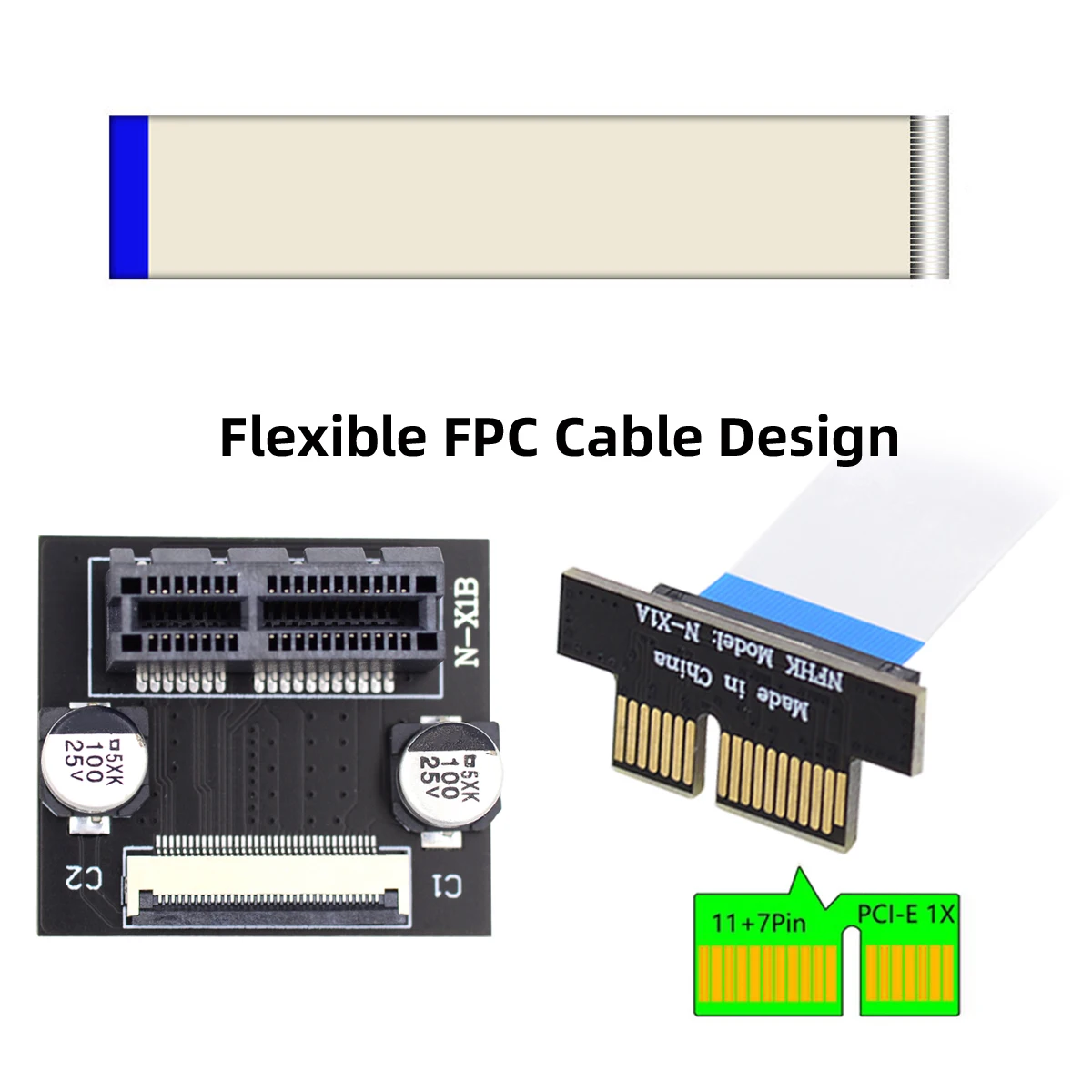 Cablecc PCI-E Express 1X Slot Riser Card Low Profile Extender Flex Ribbon  Relocate Cable 10cm 90 Degree Angled