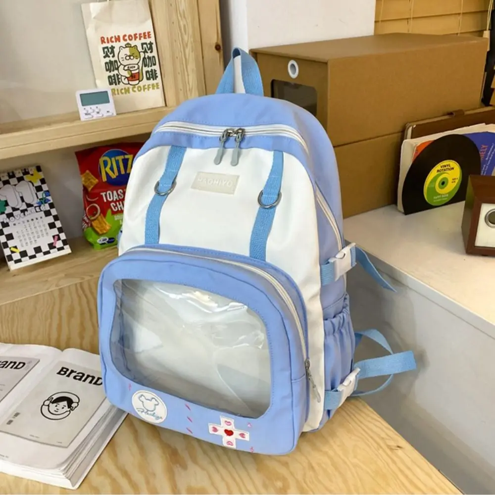 Zaino per studenti trasparente di grande capacità Borsa da scuola di moda in PVC Borse a tracolla doppie in tela multitasche da viaggio