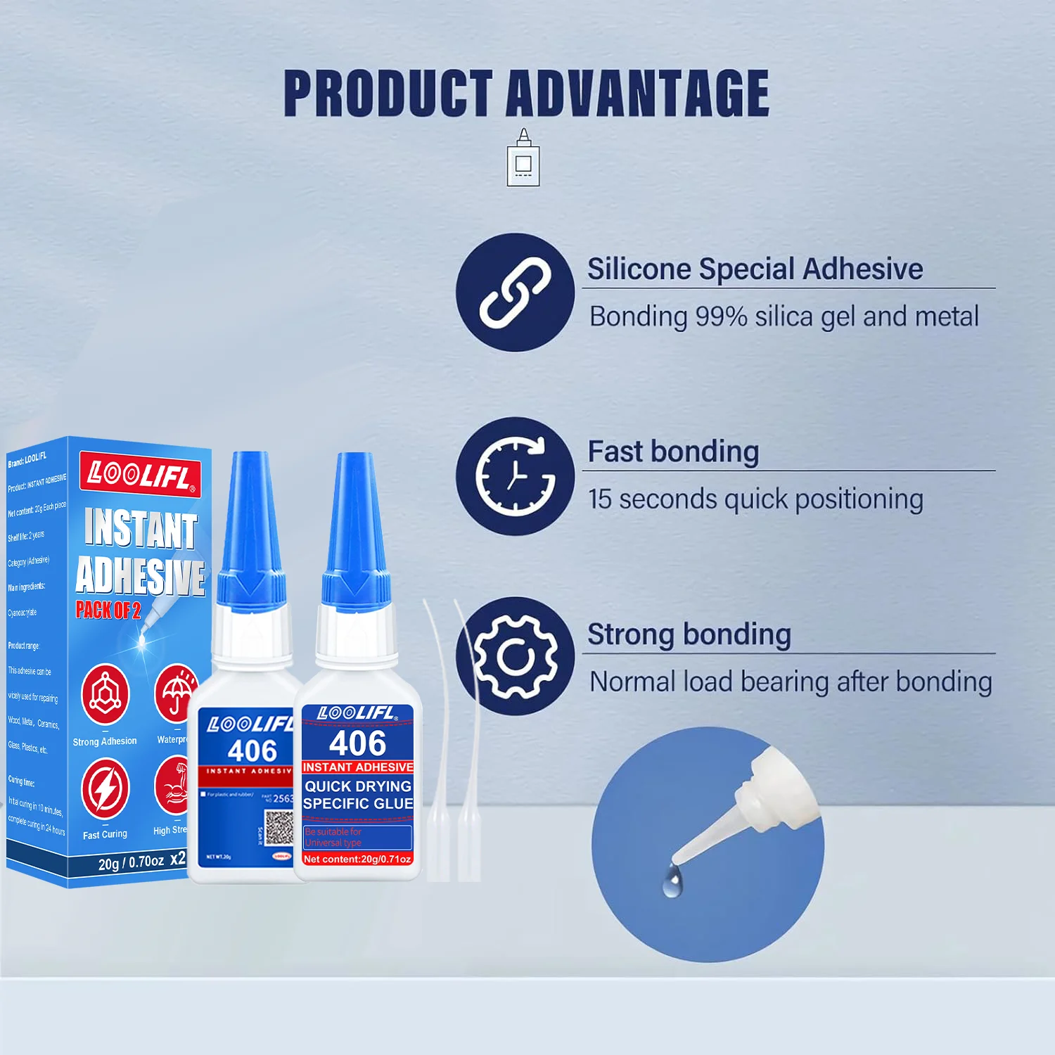 

Сильный сухой клей, цианоакрилат, спрятанный клейкий жидкий инструмент, собранный, с прецизионной насадкой, прозрачный клей.