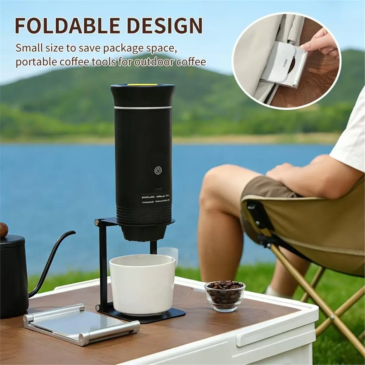 Multi-use Gear Pour over Coffee Maker Stand,Foldable Portable Electric Espresso Machine Stand,for Coffee Grinder, Dripper Black
