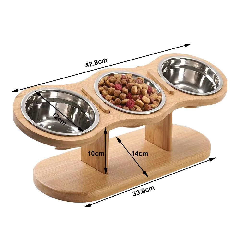 Comedero elevado de madera para gatos y perros pequeños inox - imagen 2