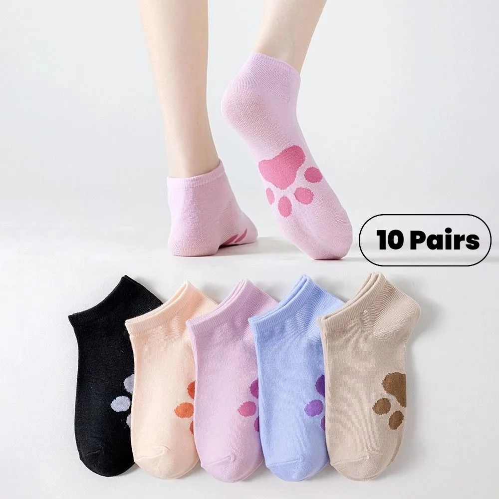 

10Pairs Casual Bear Claw Cartoon Short Socks Patchwork Elastic Boat Socks Women Breathable Hosiery Invisible Socks Summer
