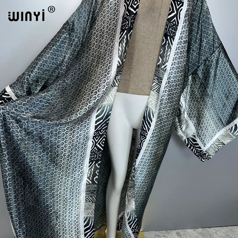 WINYI Afrika Boho Allmählicher Druck Kimono langes Kleid für Frau Strickjacken Strand Outfits Kaftan Strand Cover Up Partykleid Maxirantel