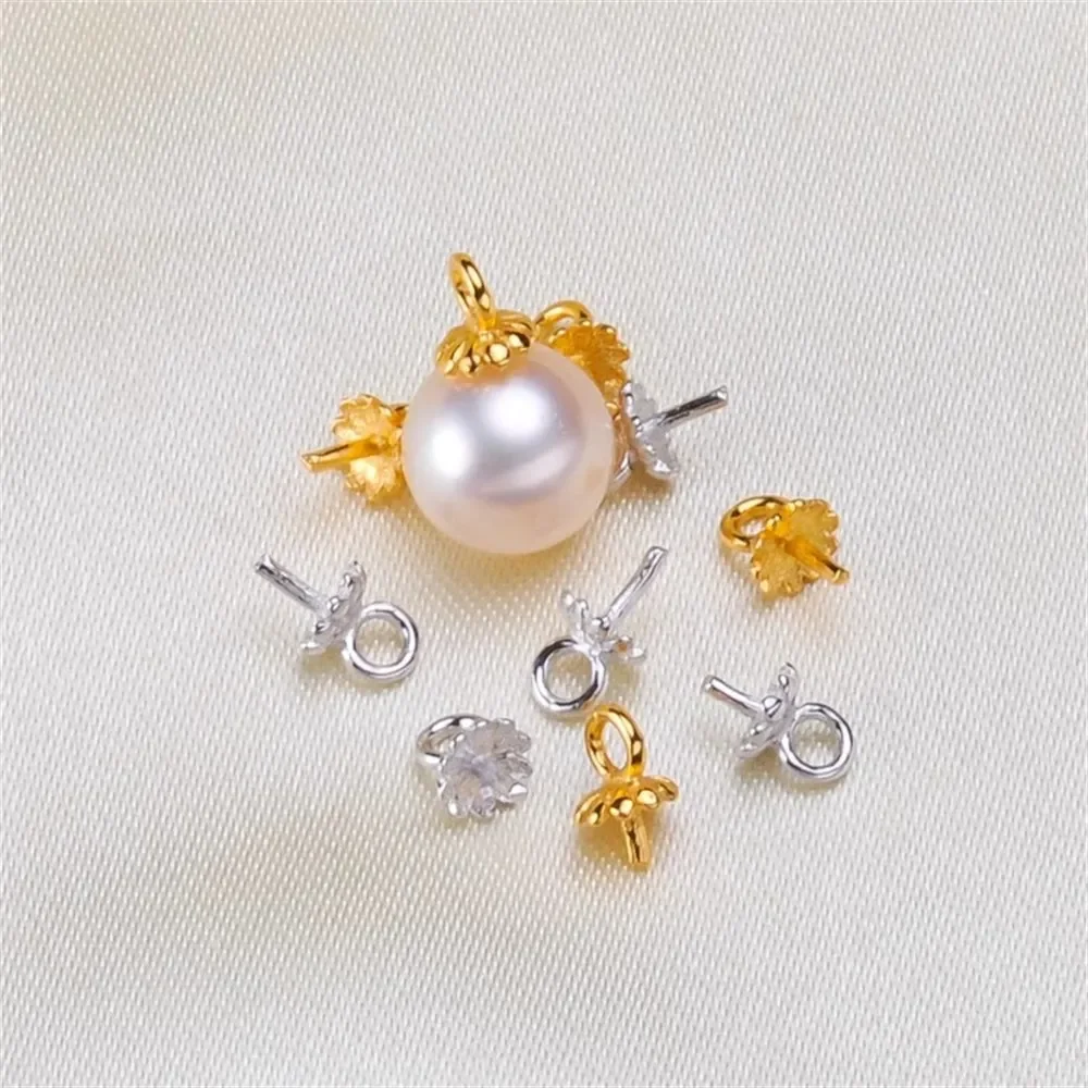 DIY Natural Pearl Jade 4MM Flower Plate Pendant Accessories S925 Pure Silver Empty Holder Pendant Small Hanging Head Necklace