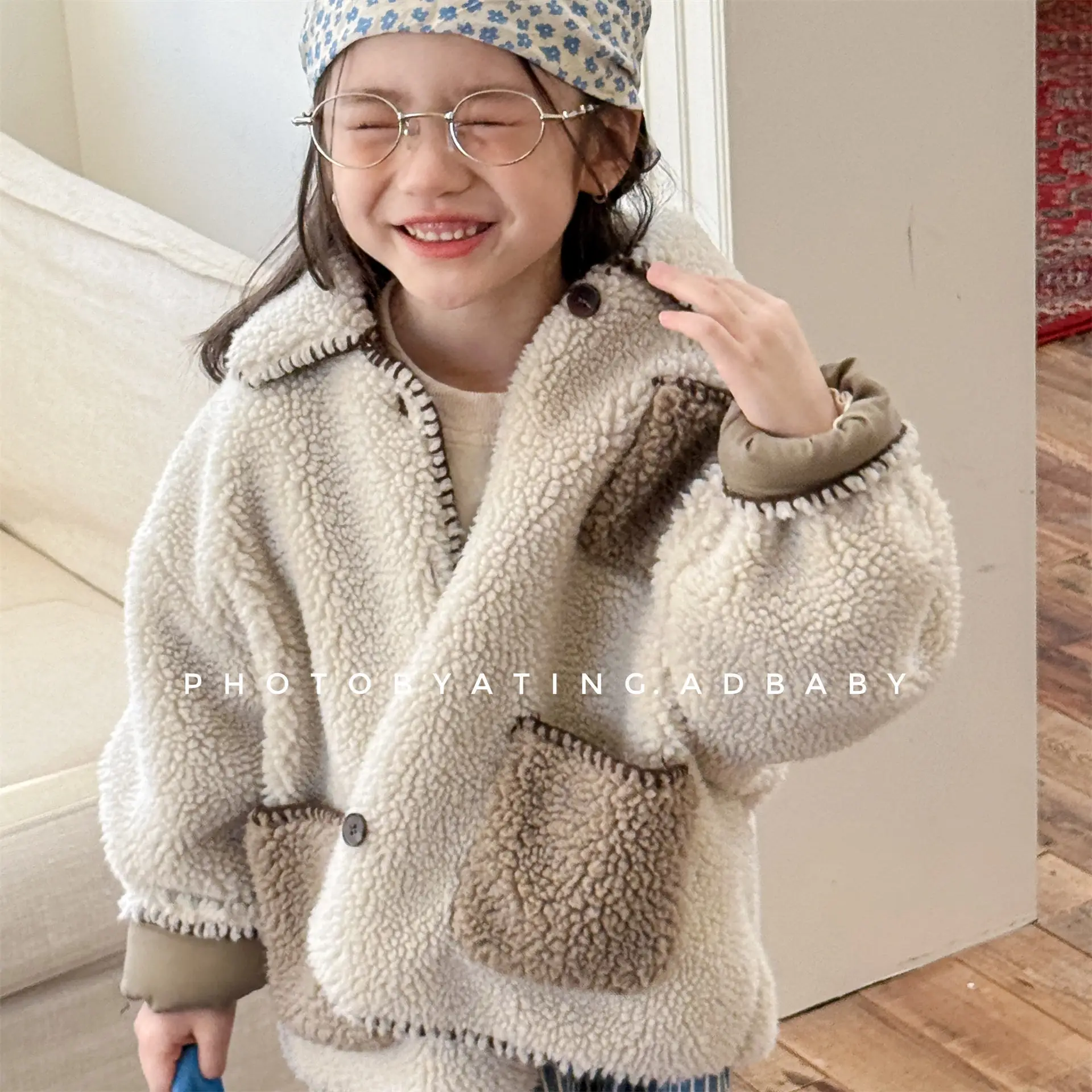 

2025 Winter New Children Lamb Fleece Coat Baby Plus Velvet Thick Jacket Boys Girls Cotton Padded Jacket Kids Warm Windproof Coat