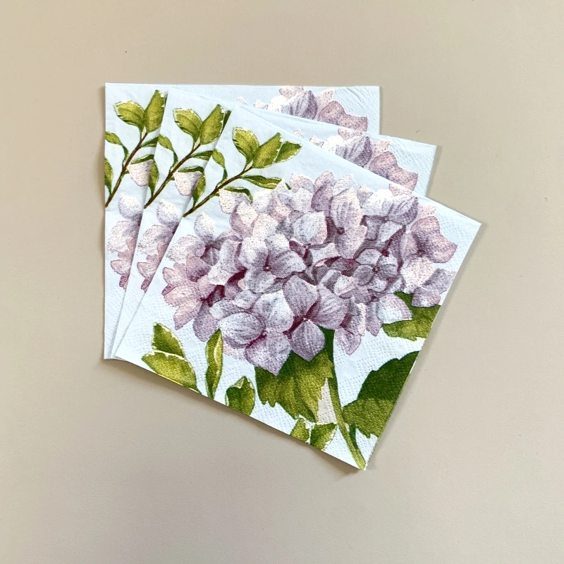 20Pcs/Bag Vintage Hydrangea Decoupage Paper Napkins Purple Floral Paper Tissues for Party Wedding Xmas Supplies 25x25cm New