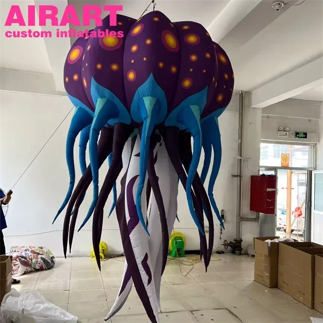 Newly designed purple inflatable jellyfish, hanging movable LED  jellyfish for decoration