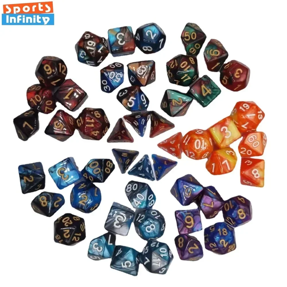 7pcs Set Dual Color Polyhedral Dice Number Dices Kit DND Dice Set for TRPG RPG D20 D12 D10 D8 D6 D4 Board Game Running Groups