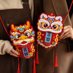 Red Envelope for Chinese New Year 2025 Kids Lucky Money Bag Chinese Hongbao Lunar Year Children Felt Hanging Bag Red Envelope