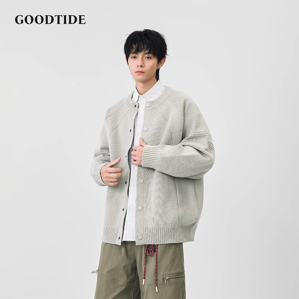 

Модный мужской повседневный кардиган с круглым вырезом, новинка зимы 2025, ребристая вязаная куртка на пуговицах спереди, мягкая верхняя одежда с длинными рукавами, топ