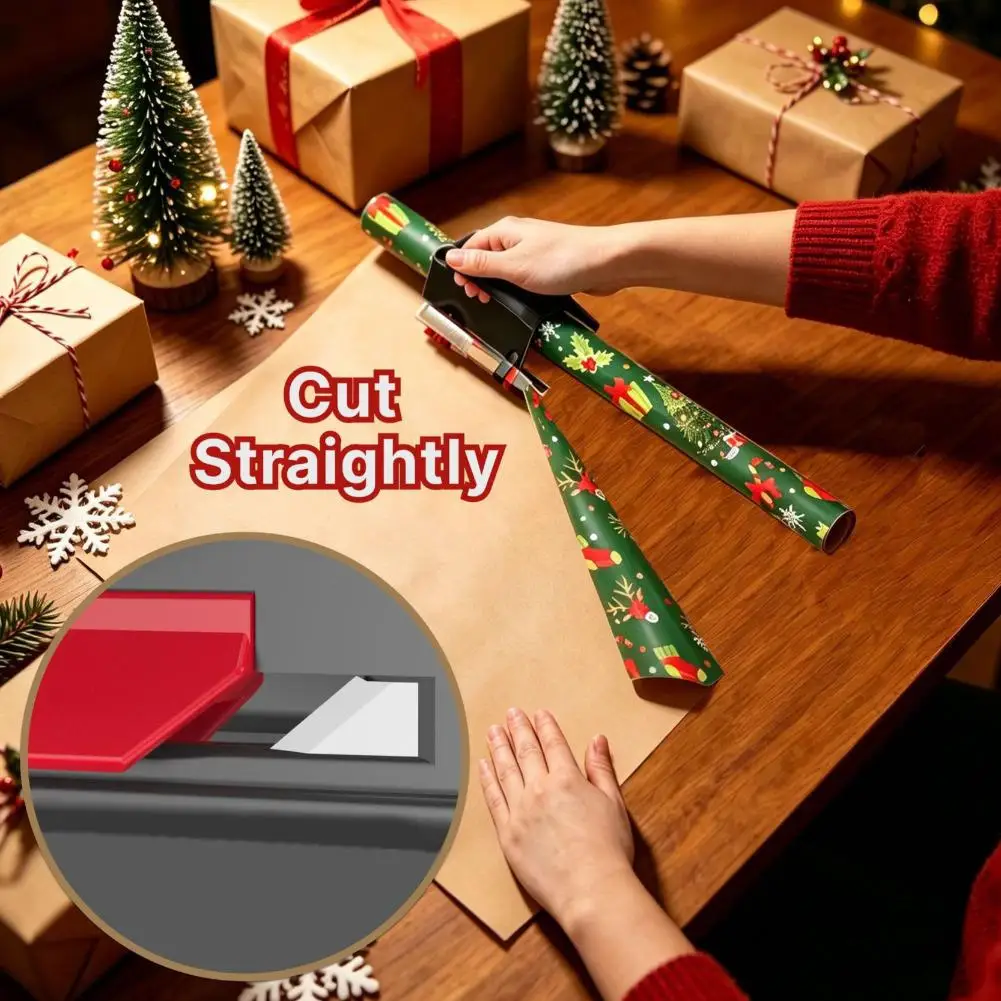 1/2Pack Wrapping Paper Cutter & Tape Dispenser Dual Use Wrap Cutter Tool Easy Cut for Present Wrapping Cut Straight Sliding Tool