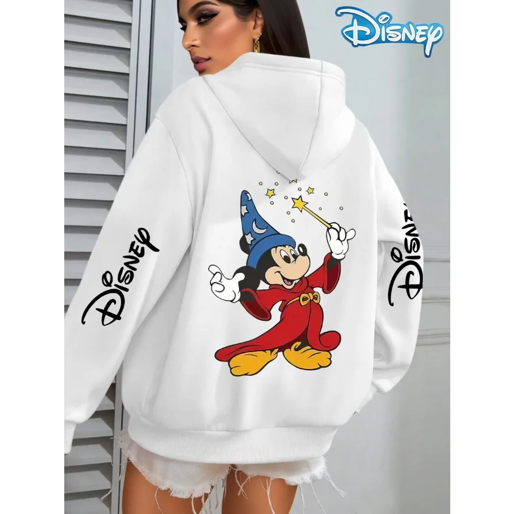 Disney Mickey Mouse Magician Print Hooded Women Sweatshirt Oversize Street Loose Casual Autumn/Winter Dark Series Fashion Jacket