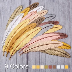 MOhm-marcapáginas de Metal de plumas Vintage para adultos y niños, Simple, elegante y fino, 9 colores, 9 piezas