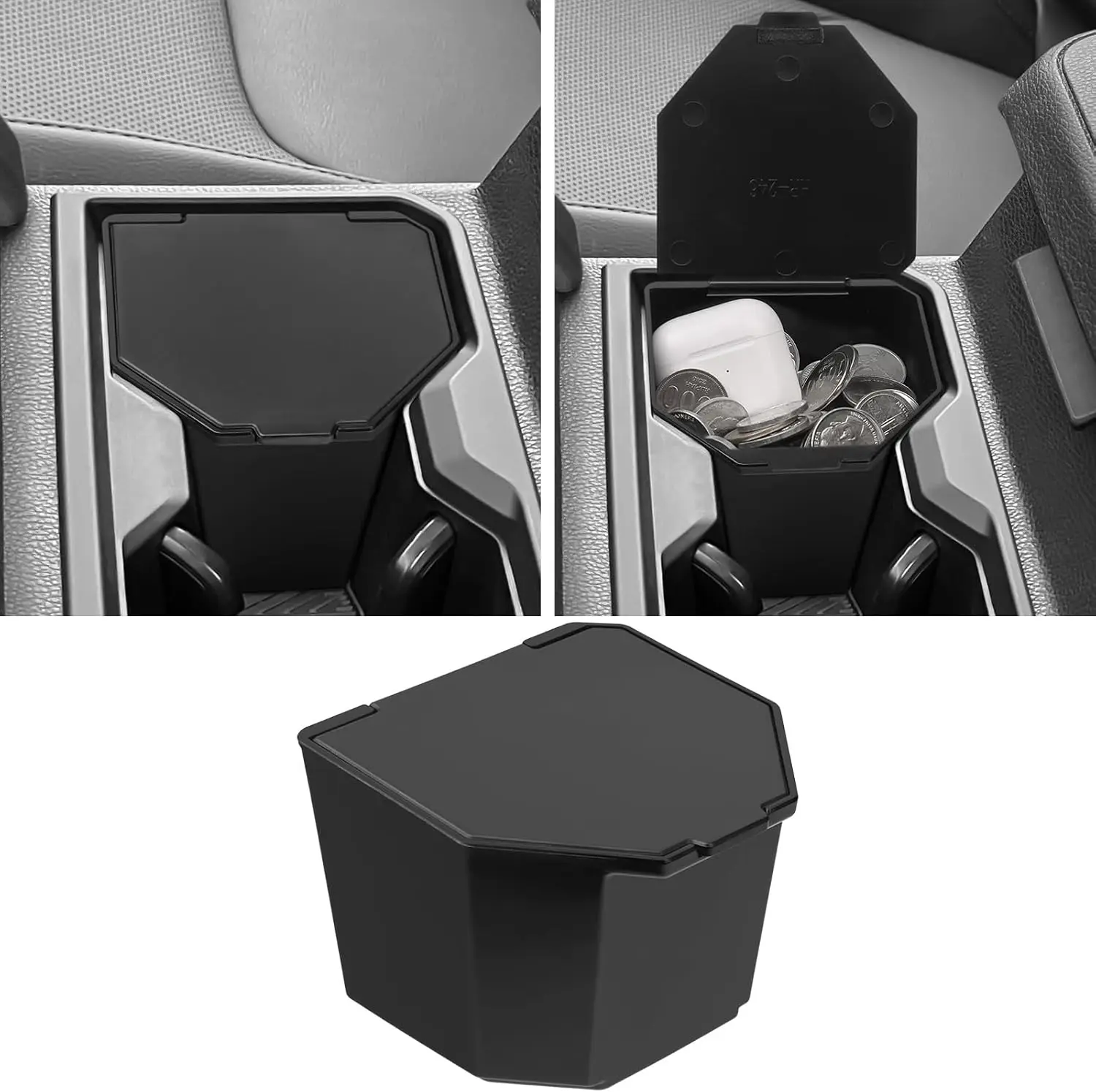

Center Console Coin Box Organizer Compatible with Toyota Tacoma 2024-2026 Accessories Black ABS Material Armrest Insert Cup Hold
