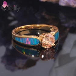 CiNily Yellow Gold Plated Blue Fire Opal Stone Rings with Orange  Zircon Ring for Woman Wedding Party Fashion Jewelry