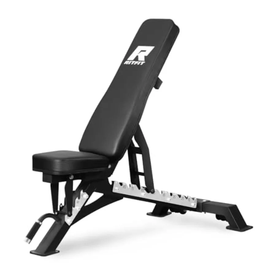Home Gym Weightlifting Bench: Adjustable Foldable Utility Bench in Black Steel Frame Space-Saving Design with Bonus 35-Exercise
