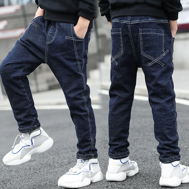 2024 New Teenage Boys Jeans  3-10 Years Spring Autumn Fashion Slim Thick Sport Trousers For Kids Children Handsome Casual Pants