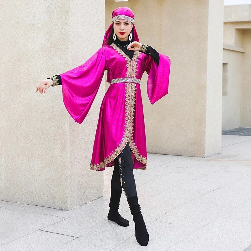 Retro 4 pçs conjunto folk traje feminino dabke desempenho grupo competição roupa louvor dança bordado vestido para dança jaqueta