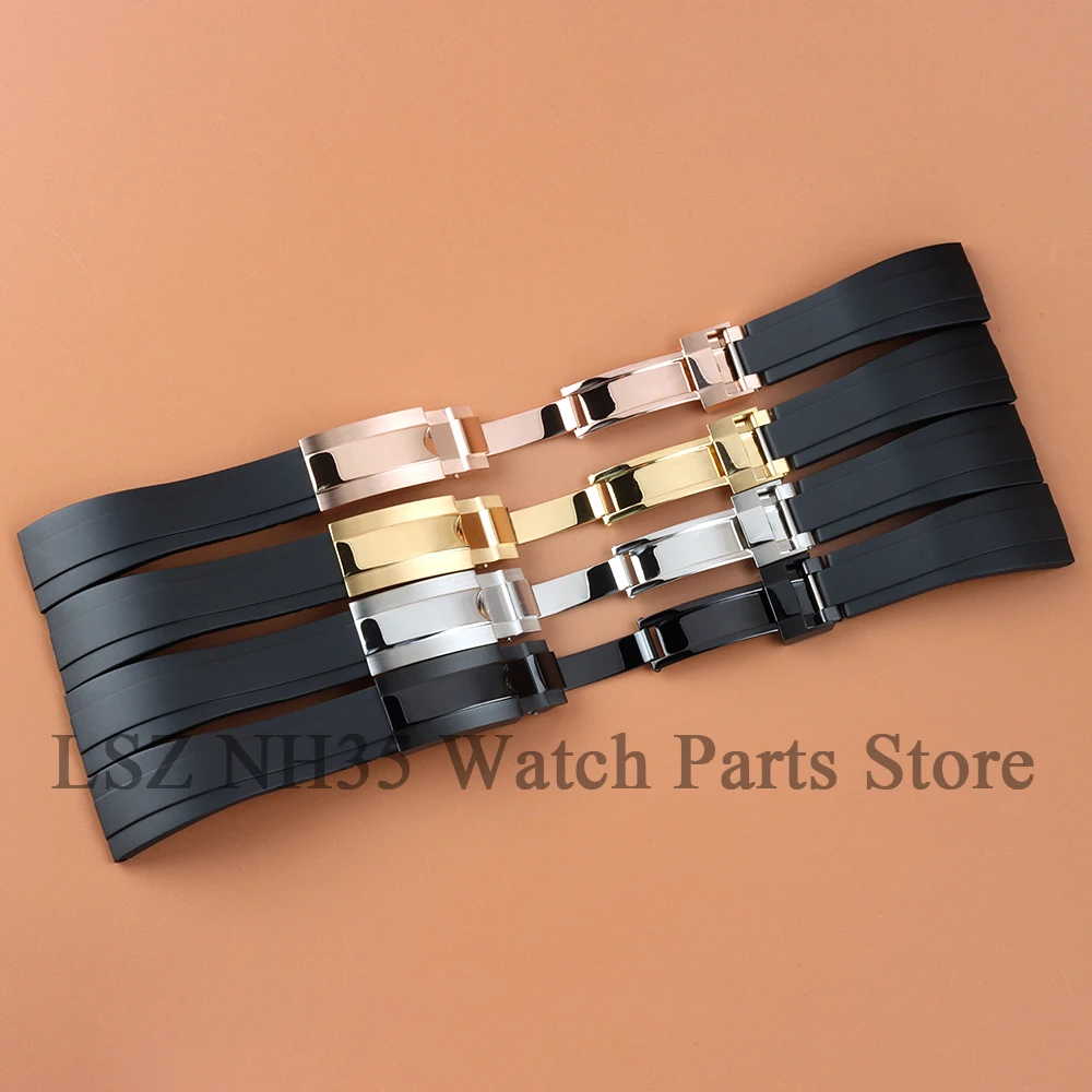 

20mm Hight Quality Watch Rubber Bracelet For Submariner GMT NH35 Case Silicone Wrist Band Folding Buckle Bracelet Watch Parts