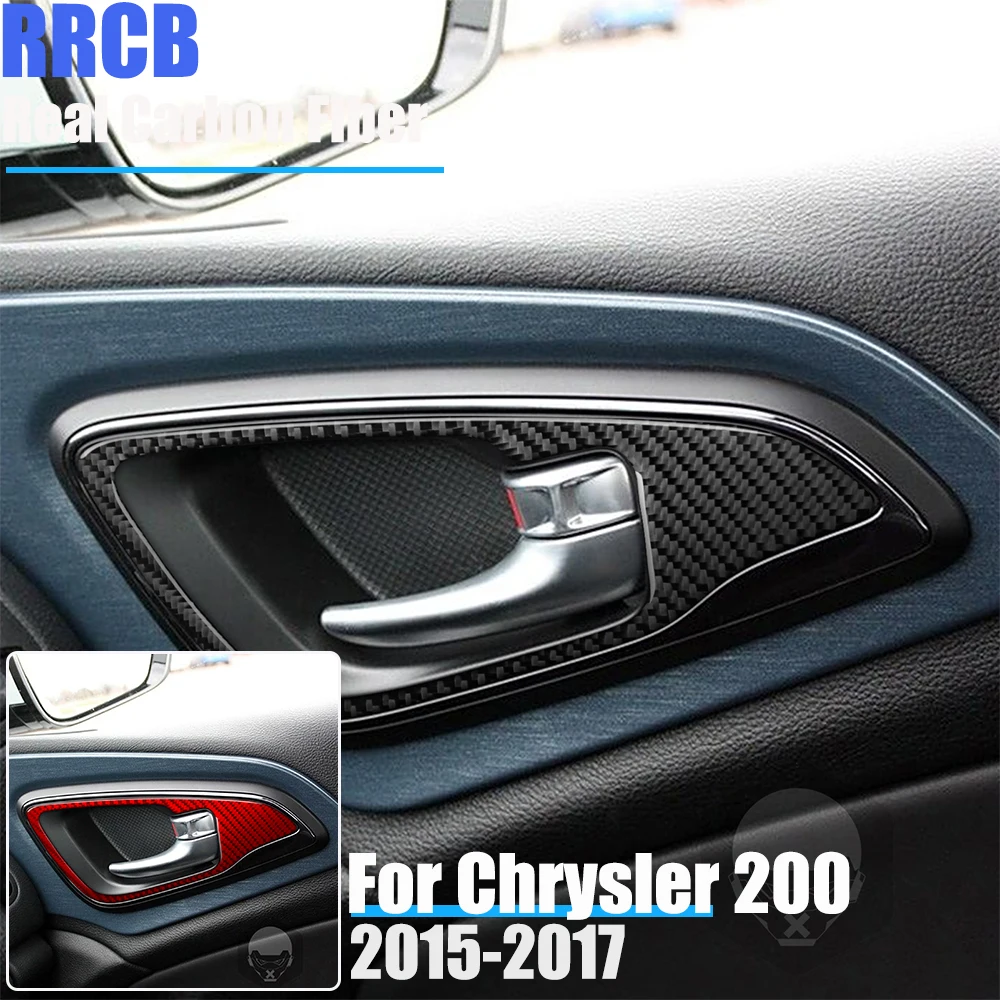 For Chrysler 200 2015 2016 2017 Flexible Real Carbon Fiber 4-Piece Interior Door Handle Overlay Trim Set
