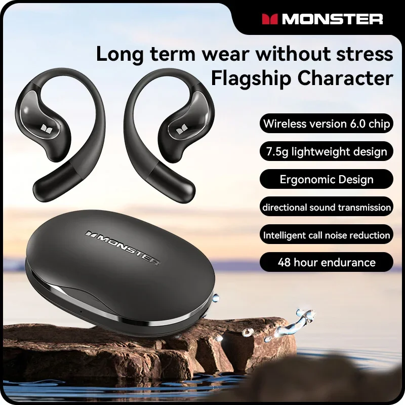 Monster Open Ear Earbuds Wireless Bluetooth 6.0 Headphones Earchip ENC Noise Cancelling Gaming Sport Headset for Workout Running