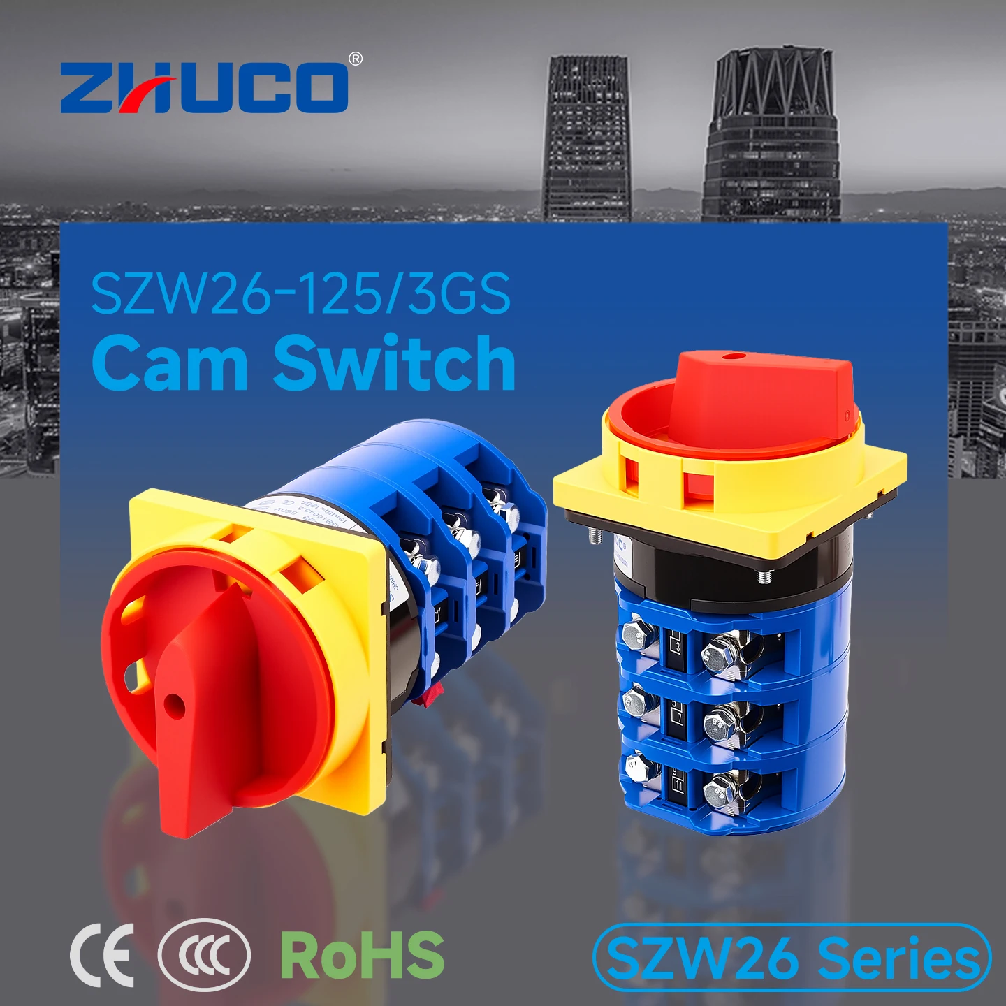 Zhuco 2-Position Selector Switch 125A 690V, 12-Terminal Universal Rotary Cam Selector with Locking Switch, Suitable for Distribution Cabinets, Machine Tools, Industrial Panels (Szw26-125/3Gs, on Off, Off on)
