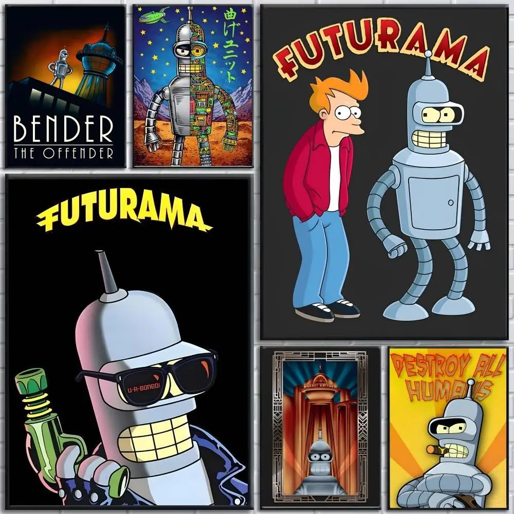 Cartoon F-uturamas cool Bender posters Self-adhesive Paper Print Home Living Room Bedroom Entrance Bar Cafe Art