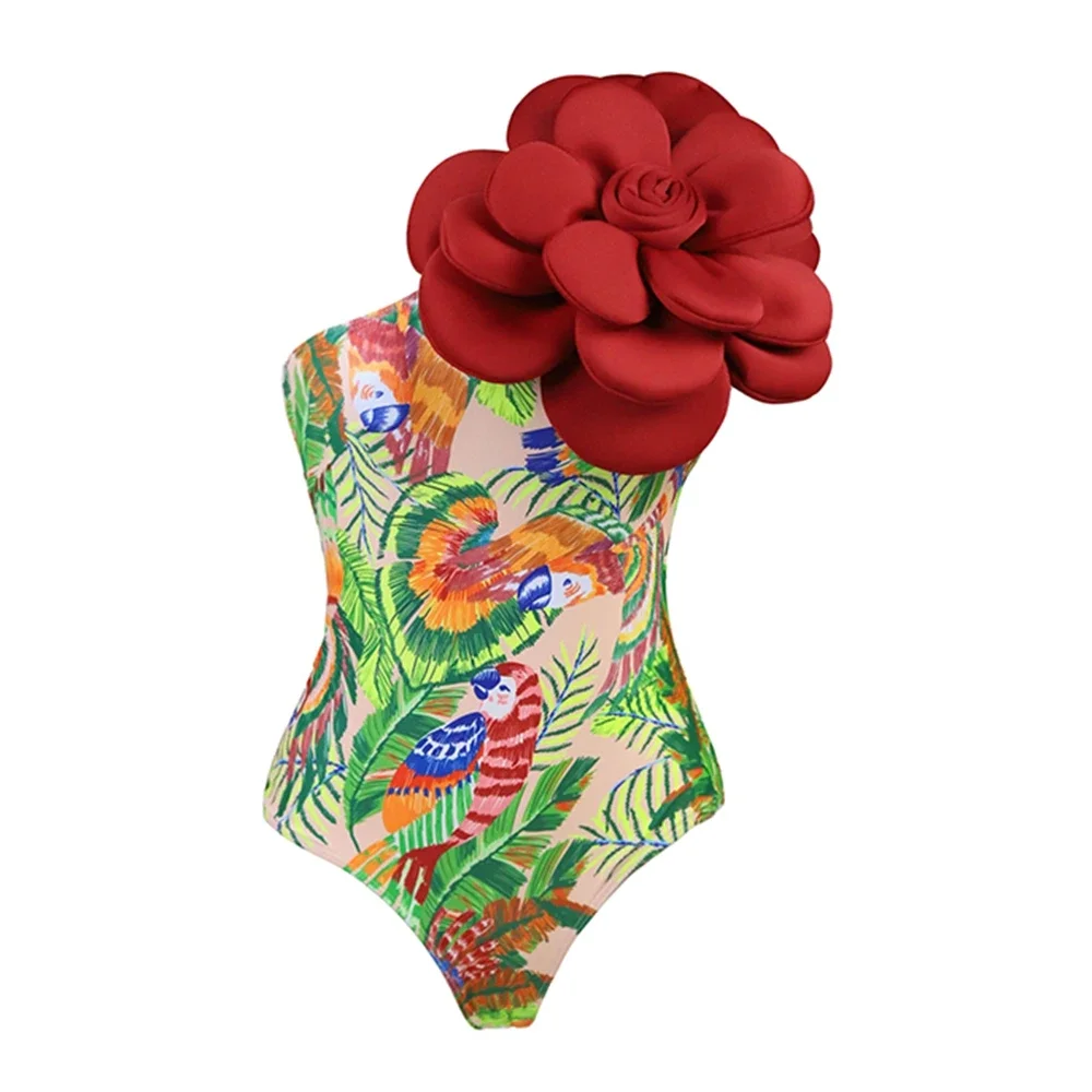 Traje de baño con estampado Floral para niñas, bañador Sexy de un hombro con volantes, conjunto de Bikini de una pieza, Micro Monokini, ropa de playa de verano